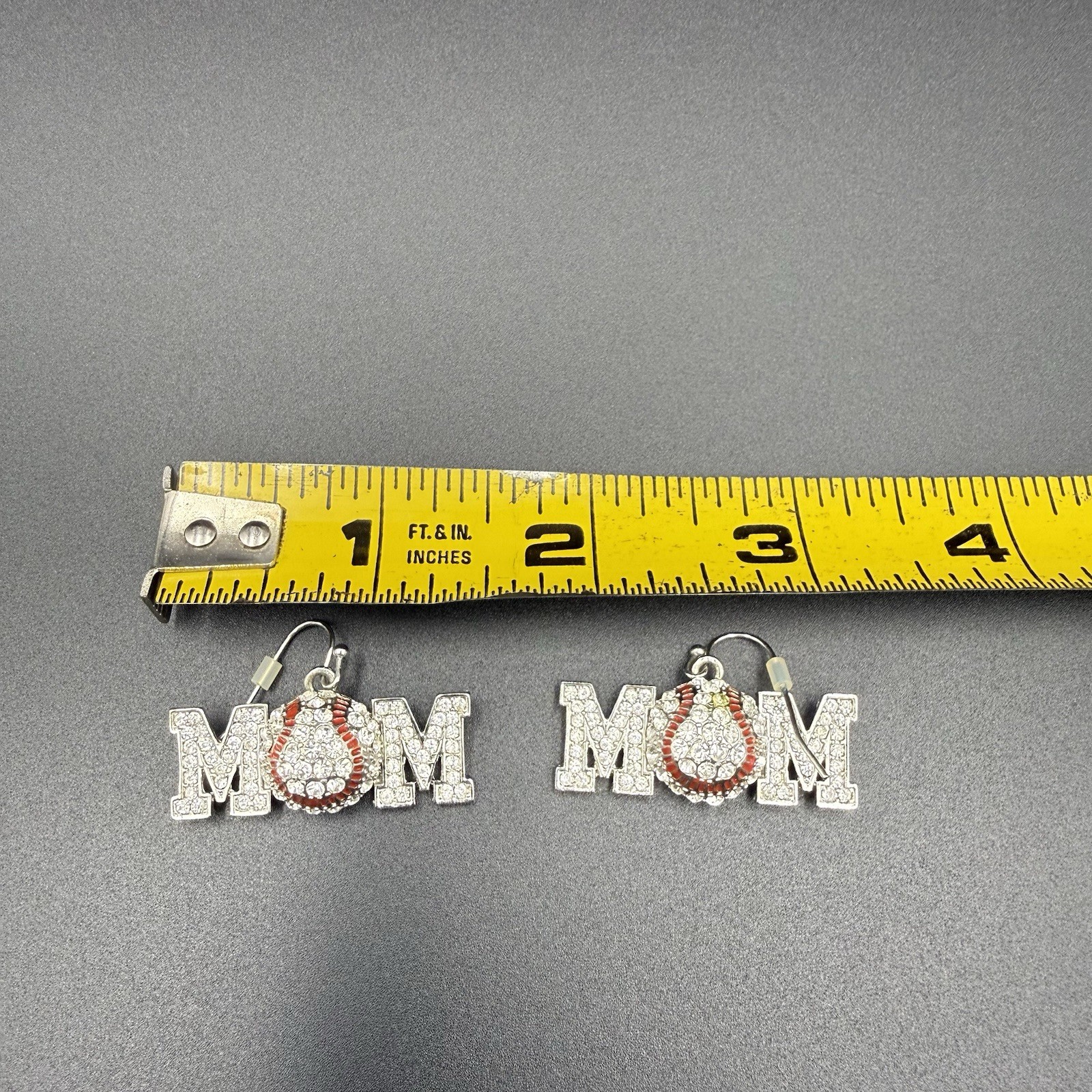 Rhinestone Baseball Dangle Earrings MOM Red And White Baseball Gift For Mom
