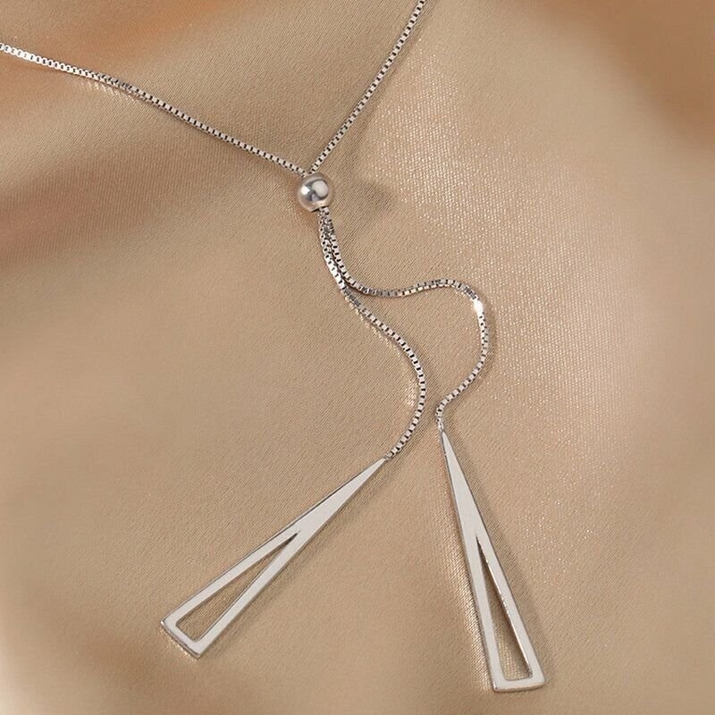 Silver Triangle Tassel Necklace Choker Clavicle Pendant Women Chain Jewelry
