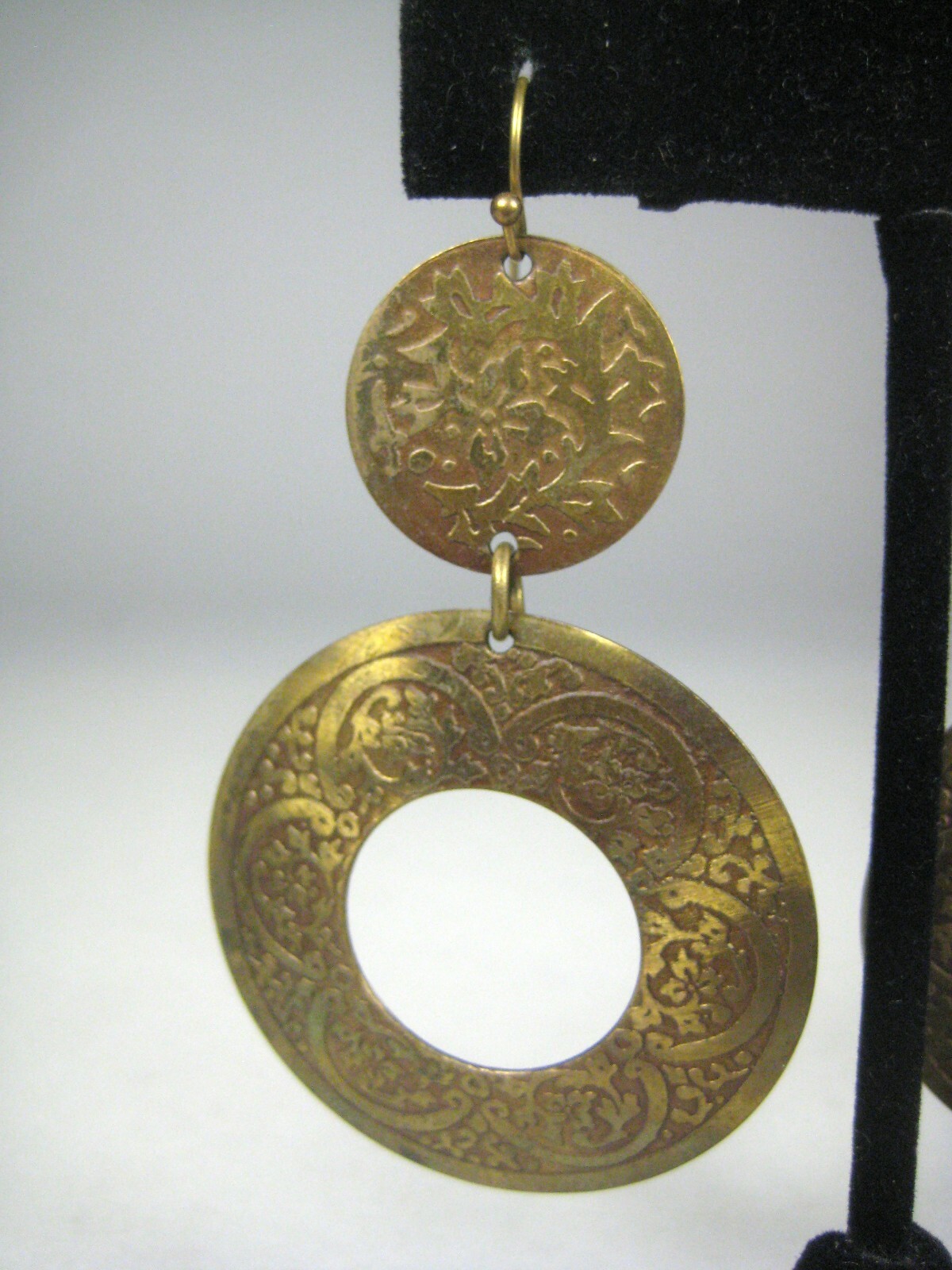 Earring Pierced 2.8 in Jewelry Dangle Brasstone Hammered Texture Boho Statement