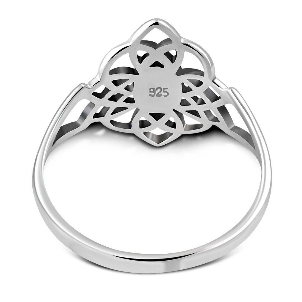 Green Agate Celtic Sterling Silver Ring Size O- MORE SIZES AVAILABLE