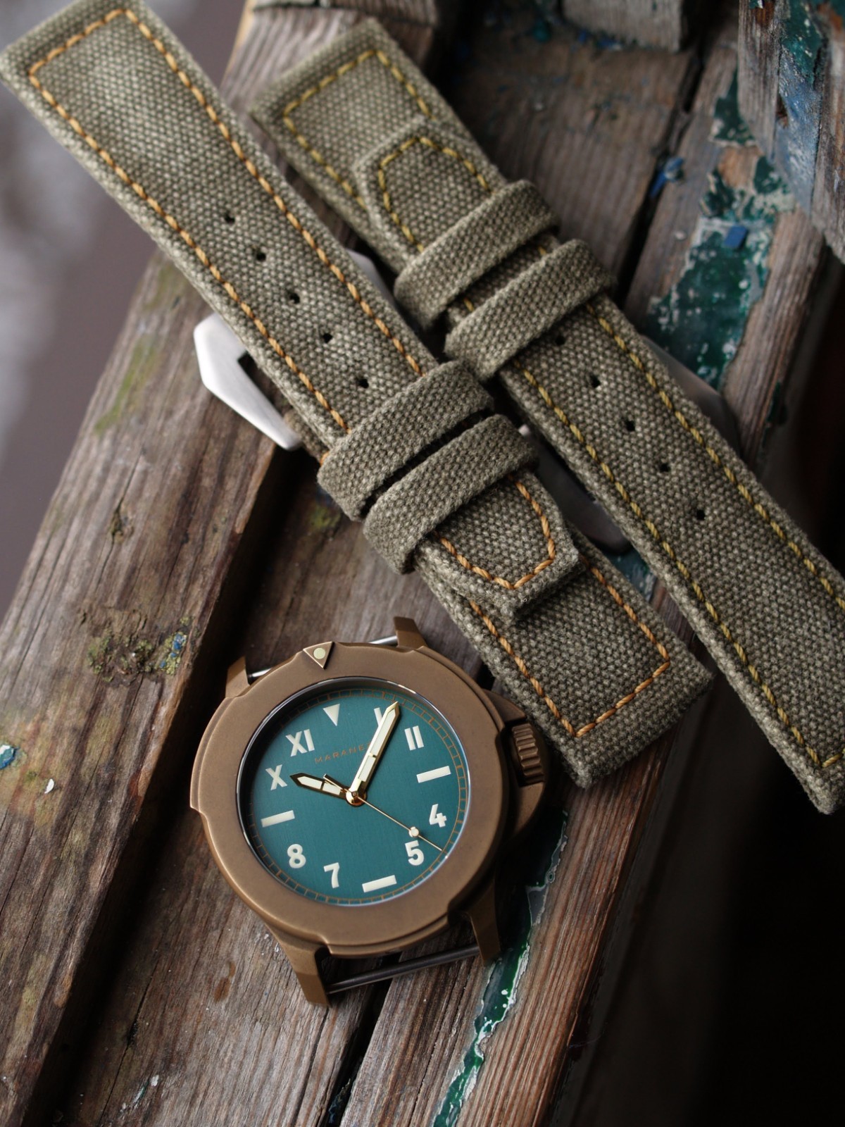 26 mm rugged handcrafted canvas watch strap Olive Green *Ready-Made *US-DutyPaid