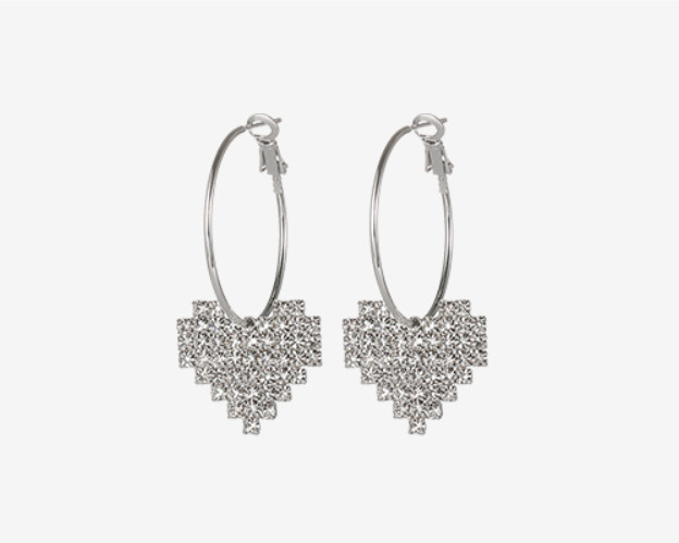 Silver Diamante Heart Small Hoop Earrings