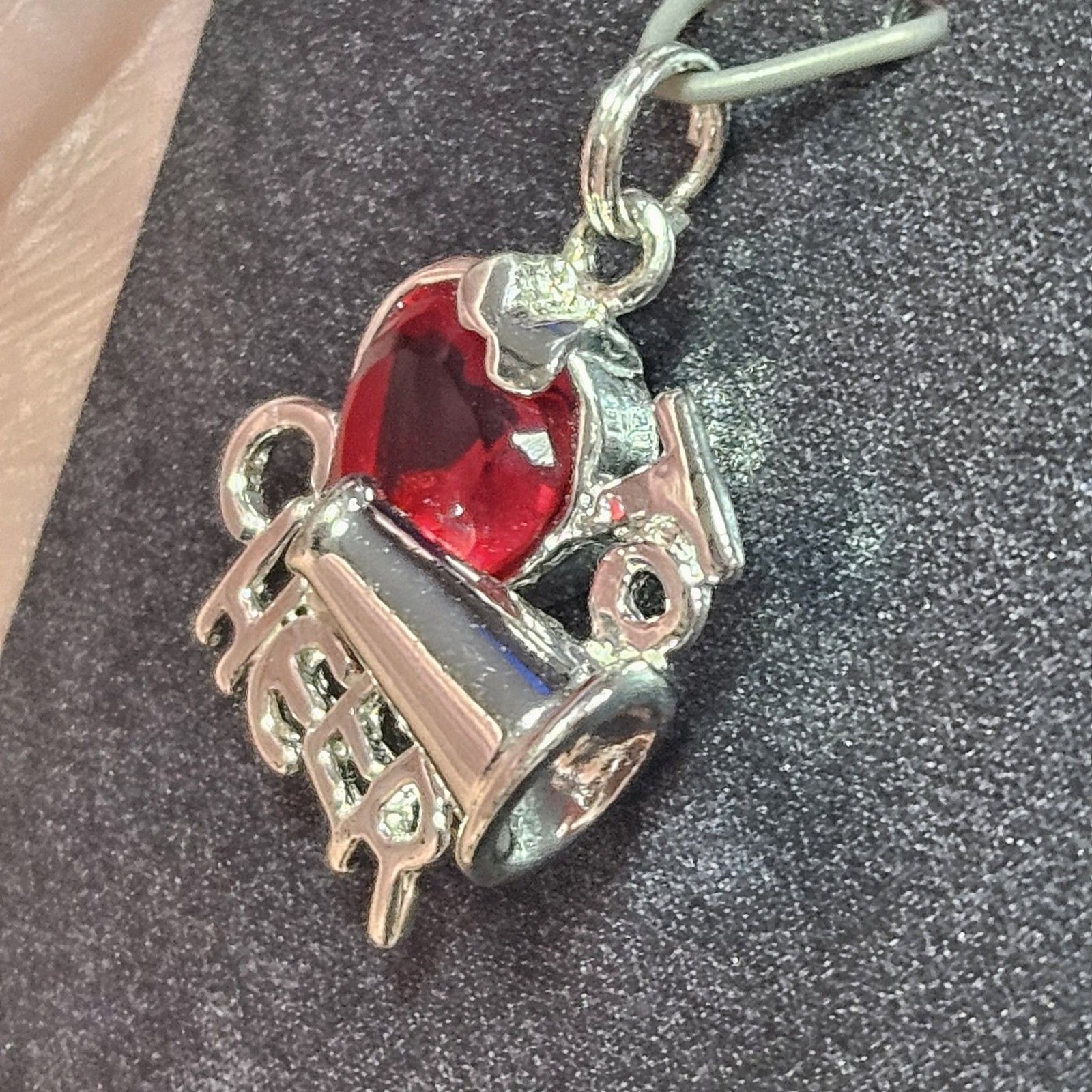JCF Red Rhinestone Heart Cheer Charm Sterling Silver Nwt Cheerleading