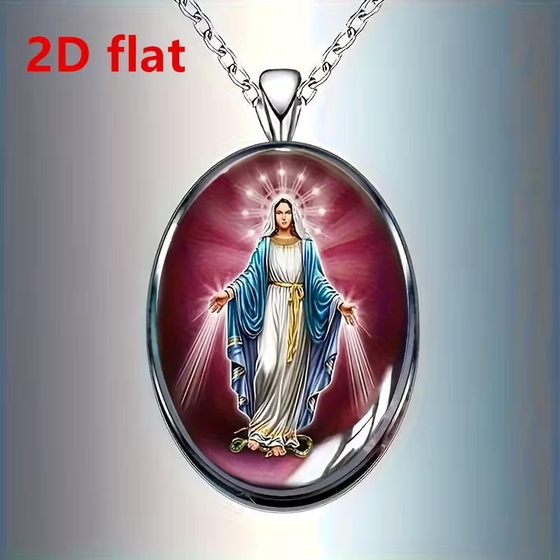 Exquisite 2D design Oval-shaped necklace of mother Mary with gift box