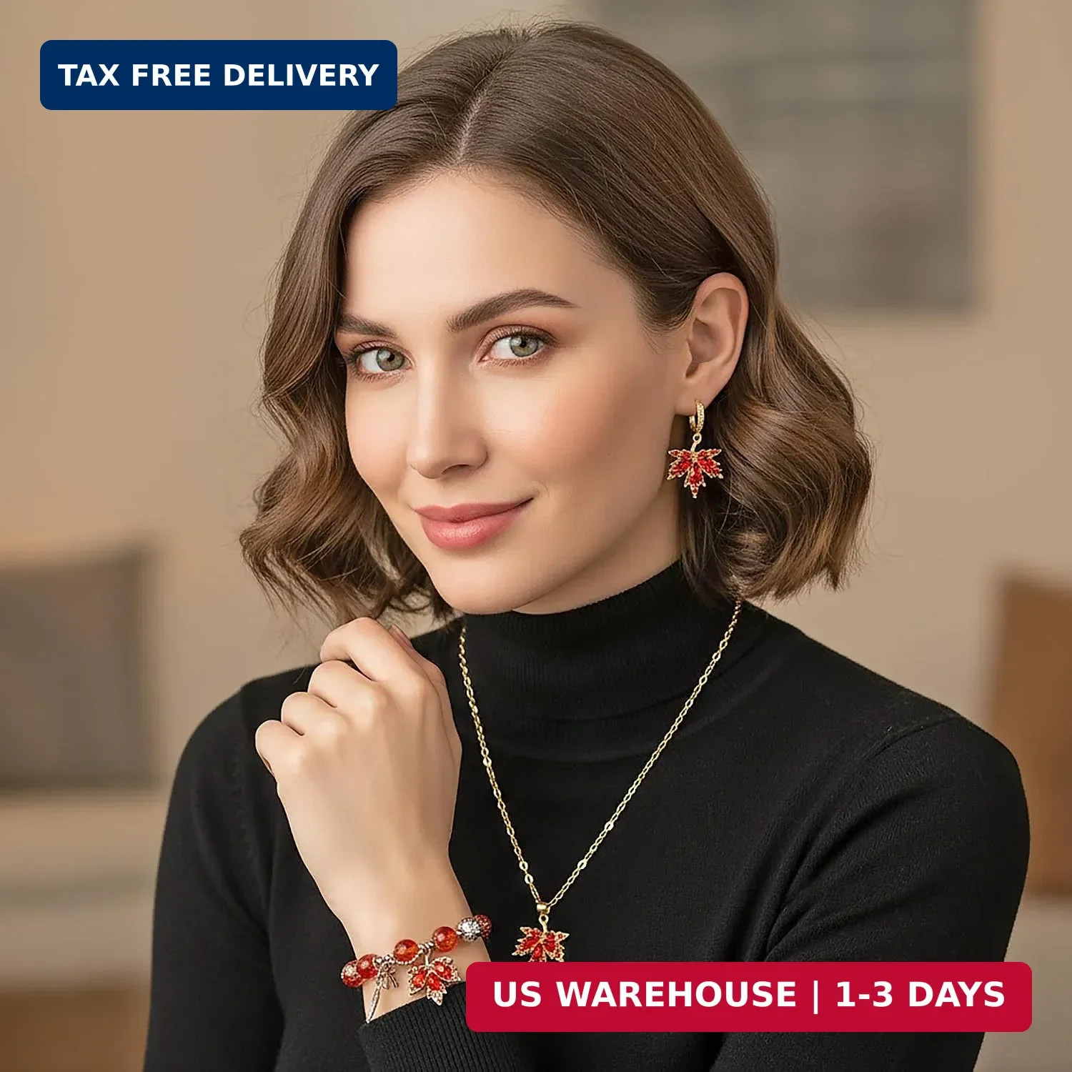 Jewelry Set, 3Pcs Rhinestone Jewelry Set with Earring Necklace Bracelet for Wome