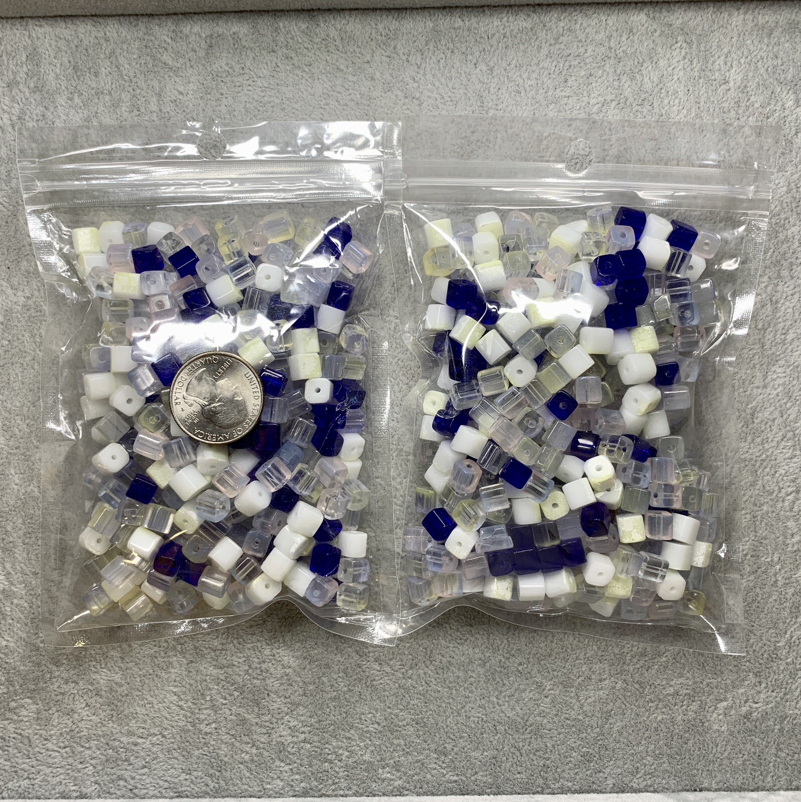 1LB/454G Assorted Blue/ Transparent/ White 6mm Square Cube Crystal Glass Beads