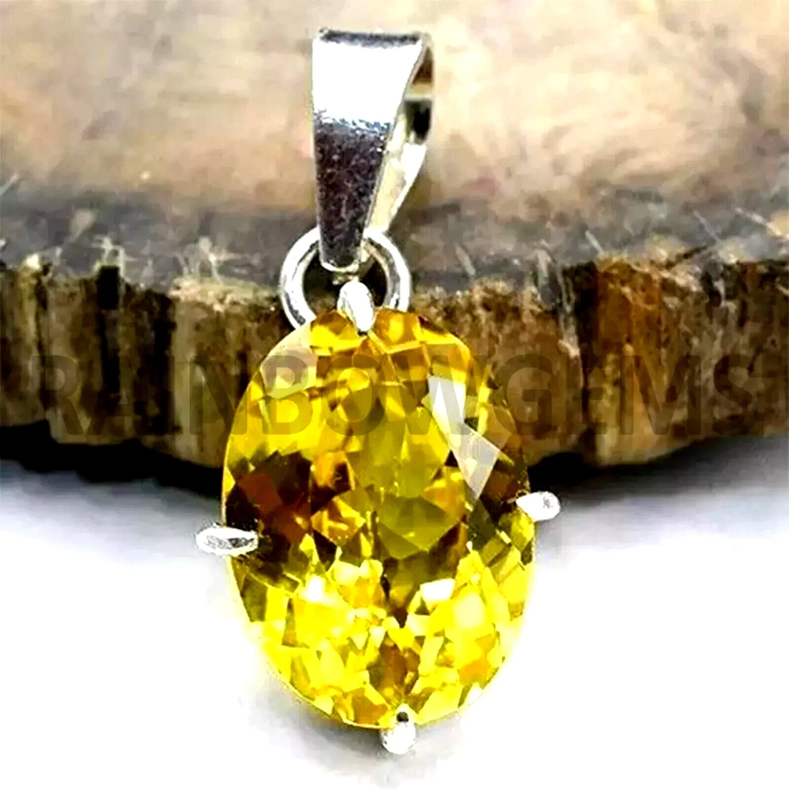 28.50 Ct+ Natural Certified Yellow Sapphire 925 Silver Oval Pendant ZG Gemstone