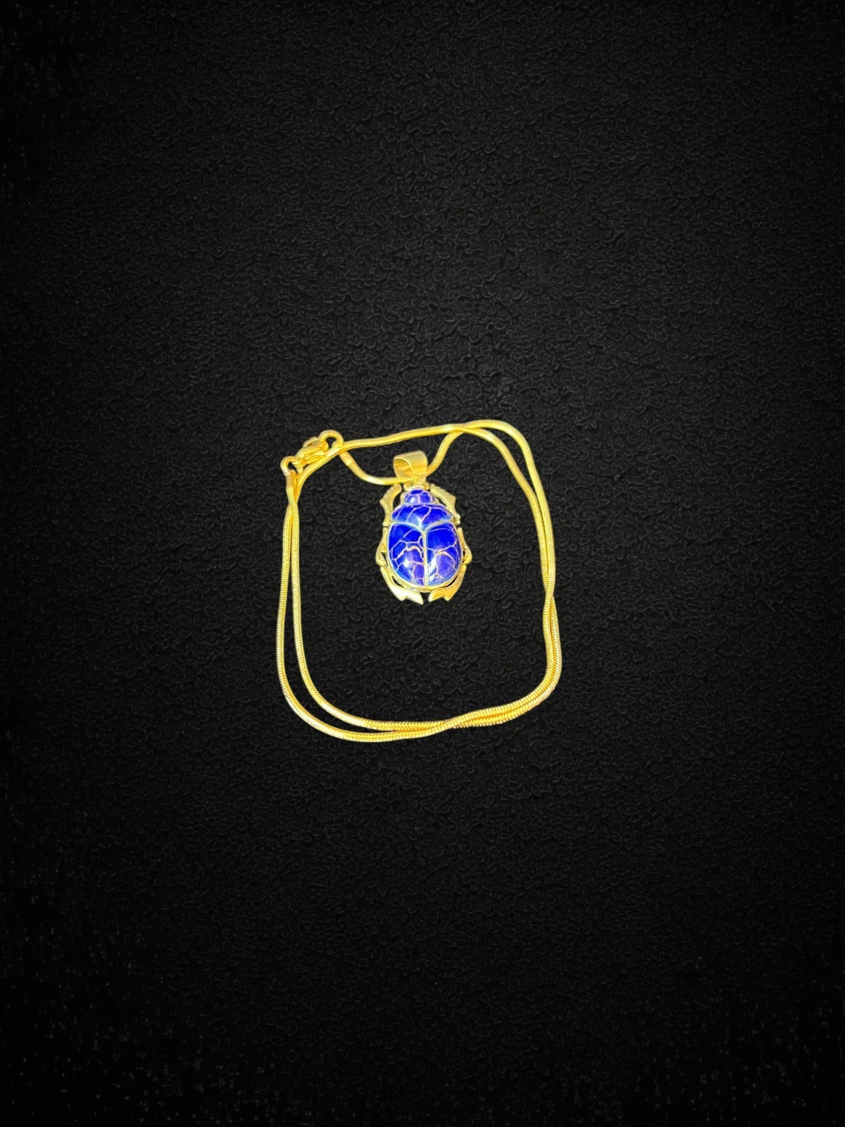 Blue Scarab Pendant Necklace Ancient Egyptian Amulet Lapis Blue Beetle Charm
