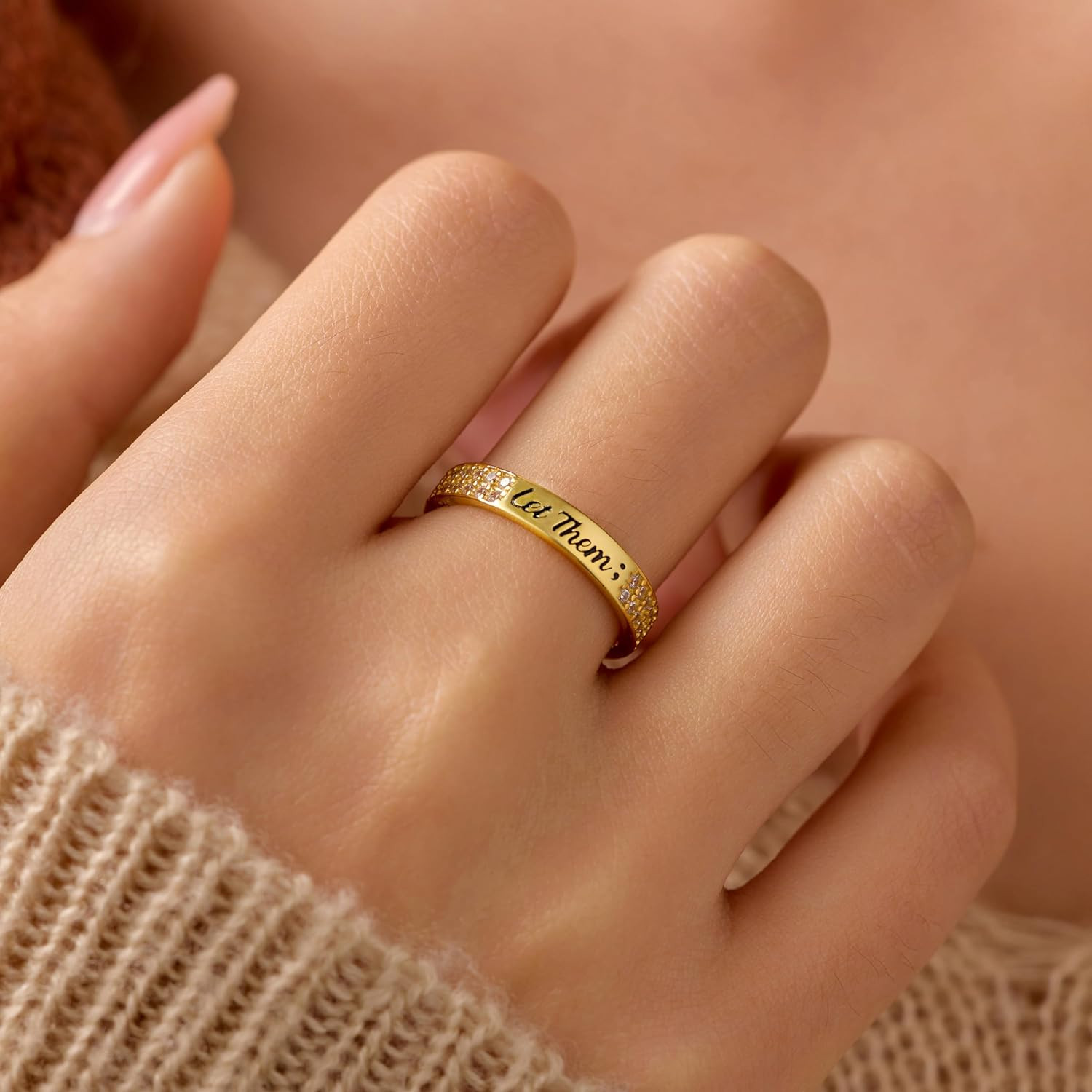 925 Sterling Silver Let Them Ring for Women Men Friendship Rings Self Worth Moti