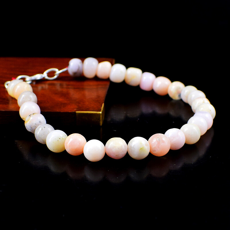 81.00 Cts Natural 7″ Long Pink Australian Opal Round Beads Bracelet NK 72E97