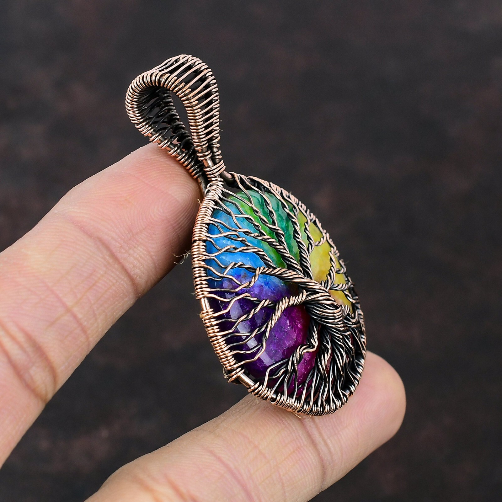Rainbow Solar Quartz Druzy Copper Bestie Gift Wire Wrapped Tree Of Life 2.36″