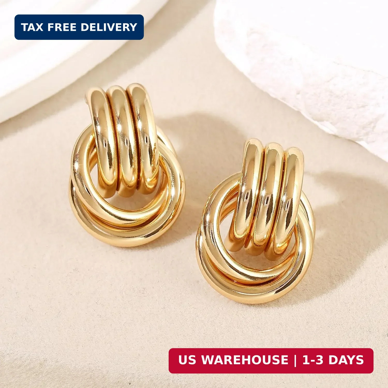 14K Gold Silver Knot Earrings for Women Heart Link Drop Dangle Earring Chunky St