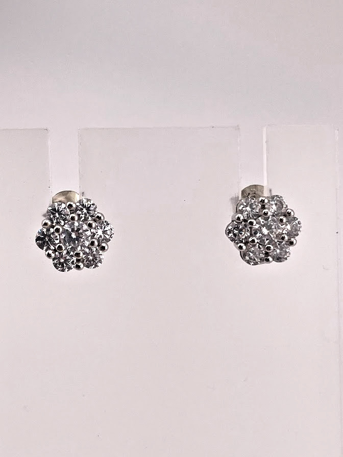 FUZION CREATIONS 925 STERLING SILVER CZ ROSETTE POST EARRINGS ELEGANT 1900