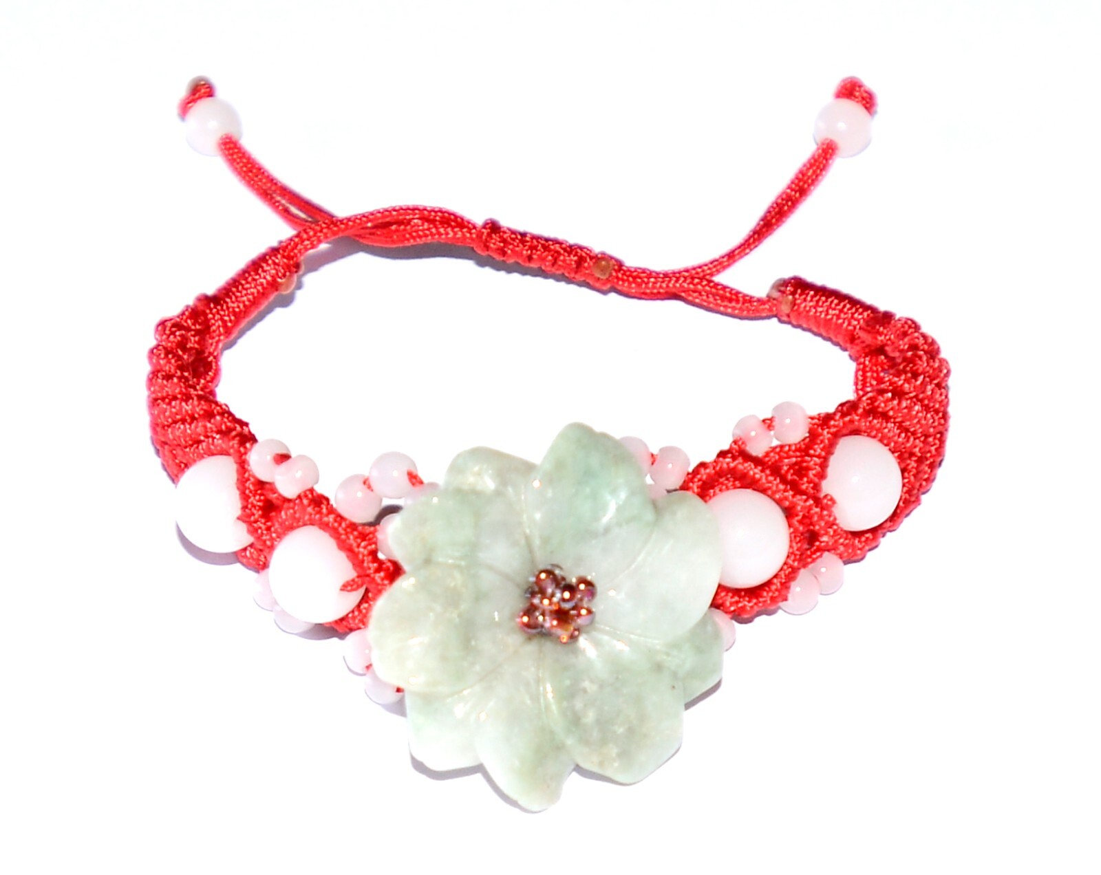 Macrame Friendship Adjustable Red Cord Feng Shui Flower Jade Charm Bracelet