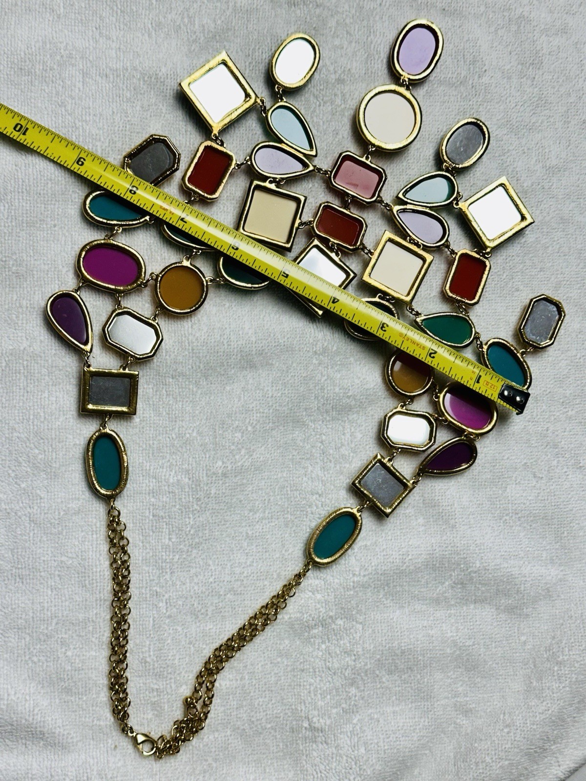 Statement HUGE Bib Colorful Blue Gold Purple Cabochon Collar Necklace n0115