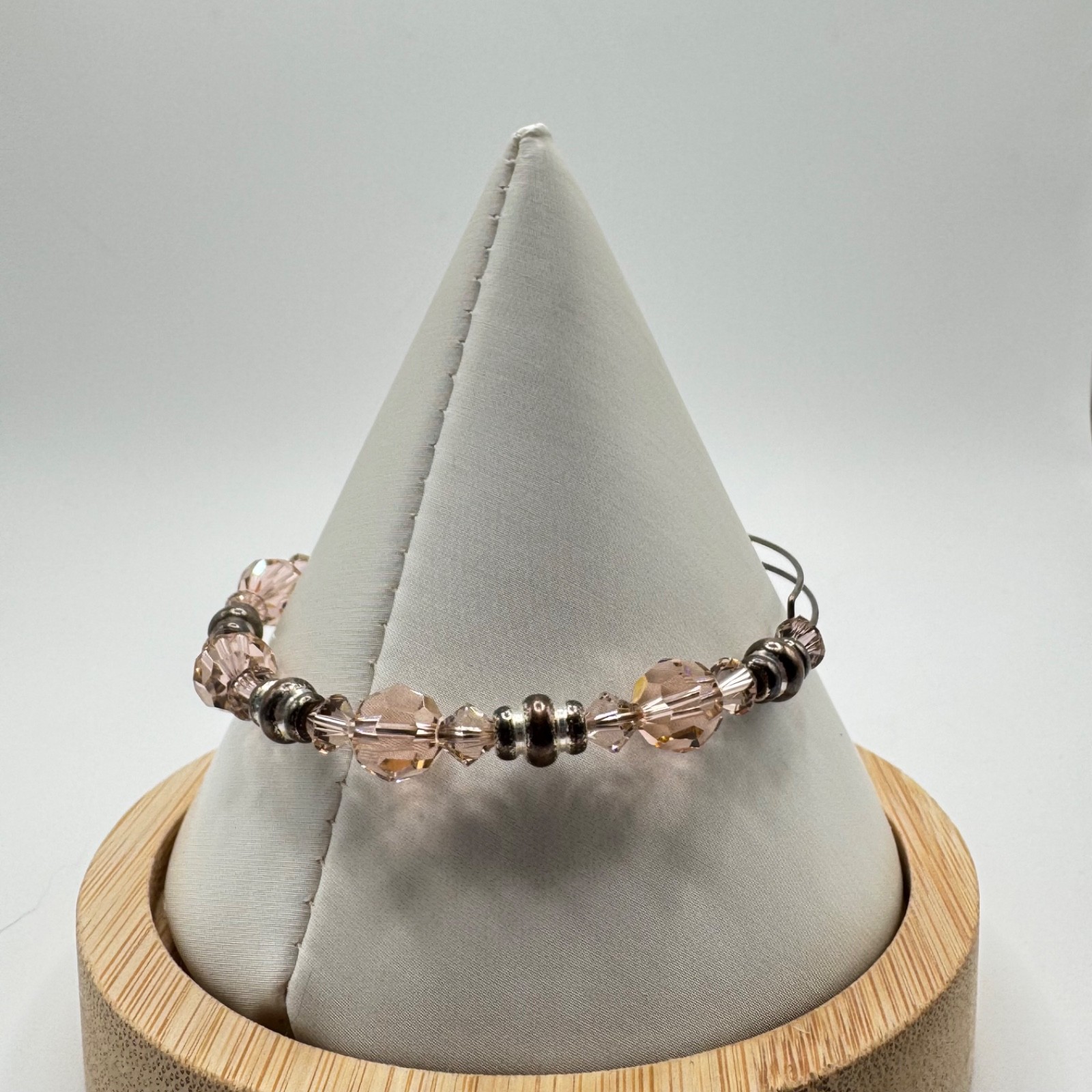 Alex and Ani Pink Crystal Beaded Bangle Bracelet Antique Silver Tone Finish
