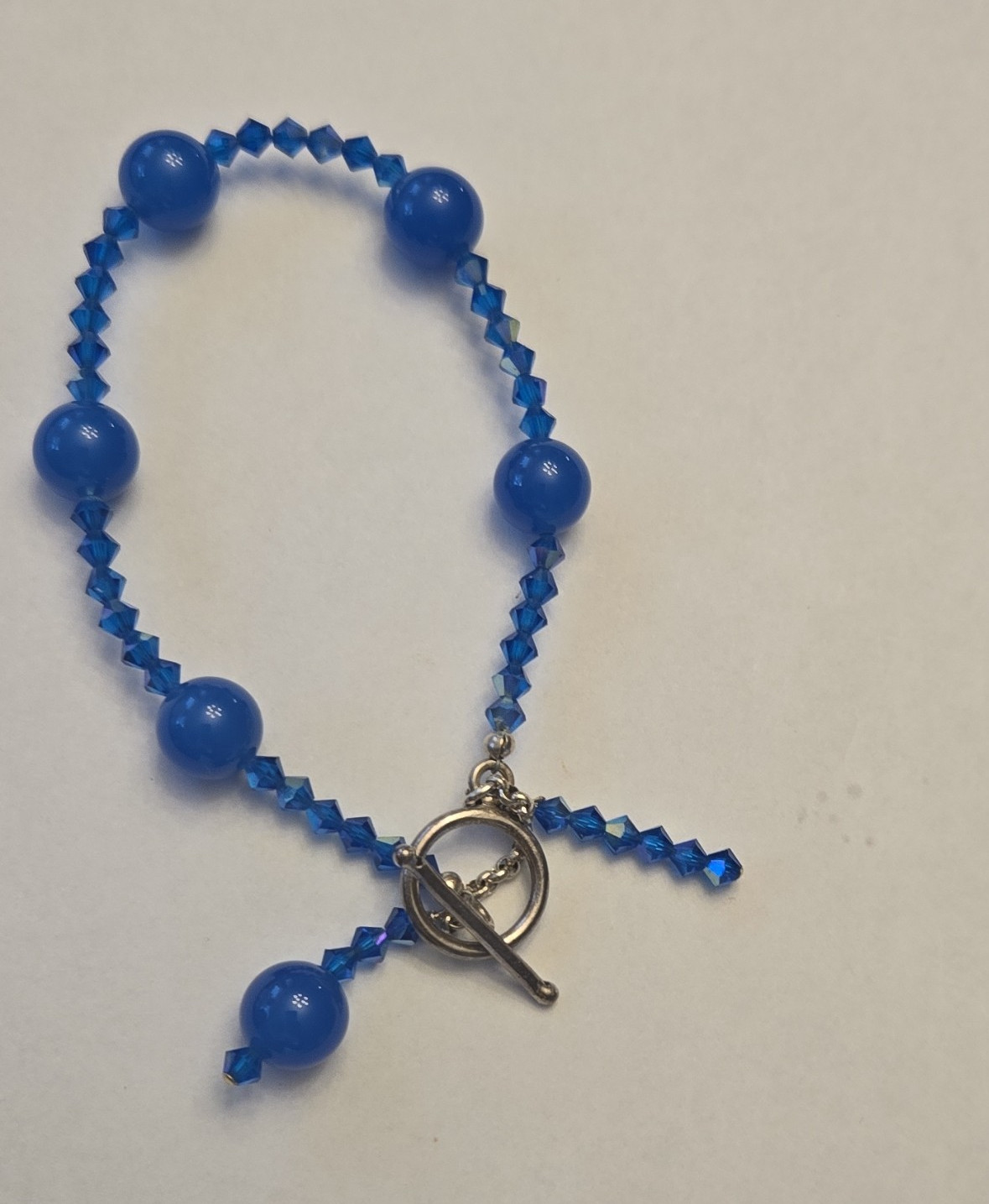 Blue Plastic Beaded Bracelet, Ball/Bead Chain, Round Beads, Toggle Clasp