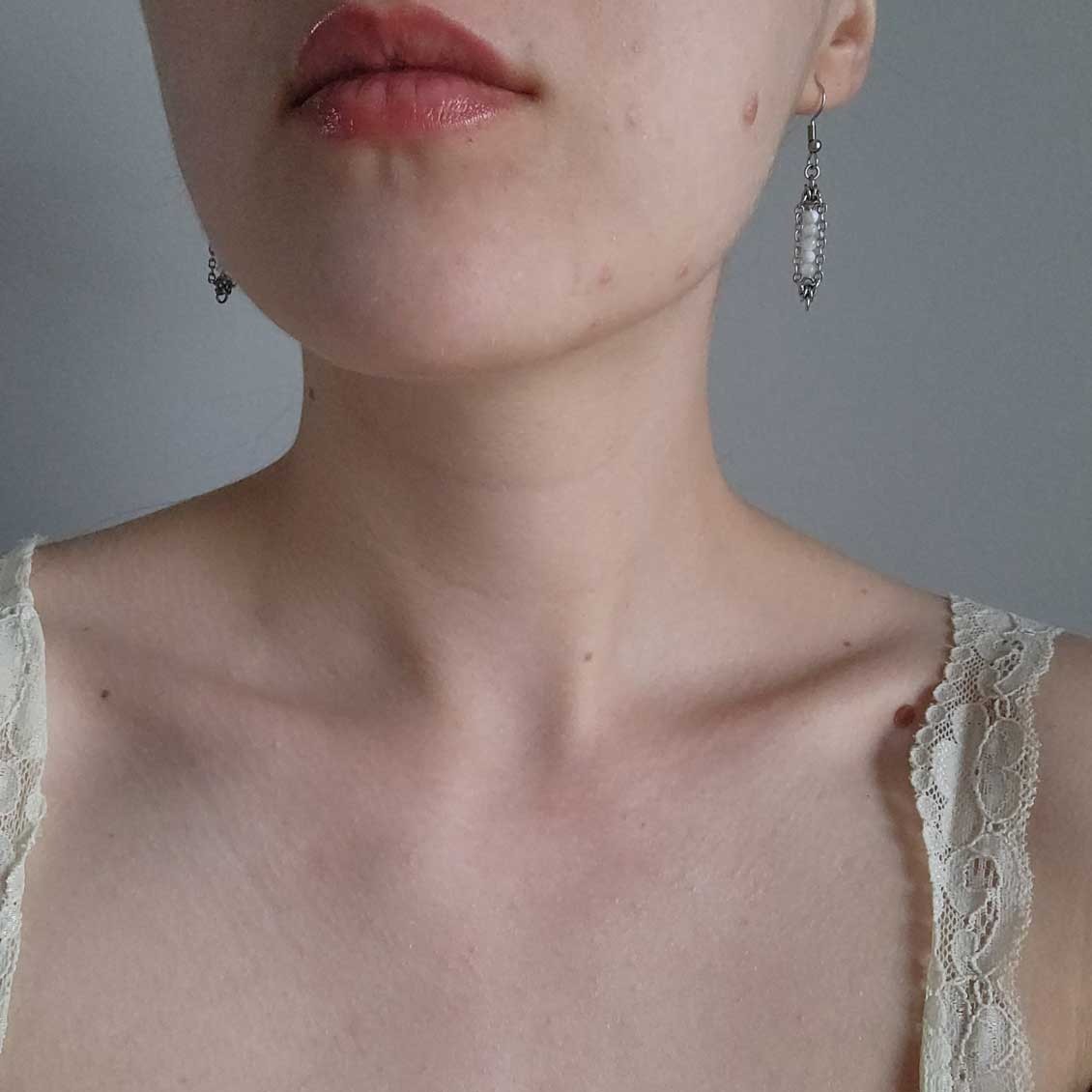 Vintage artisan made long victorian style dainty dangly stainless steel earrings