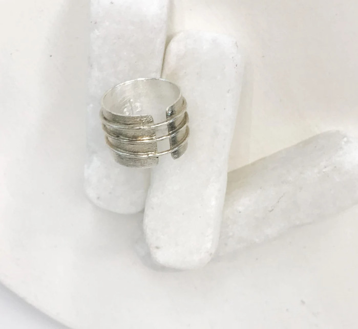 Handmade Open Band Silver Ring With 3 Silver Wire Loops Silver Filled Ring Gift