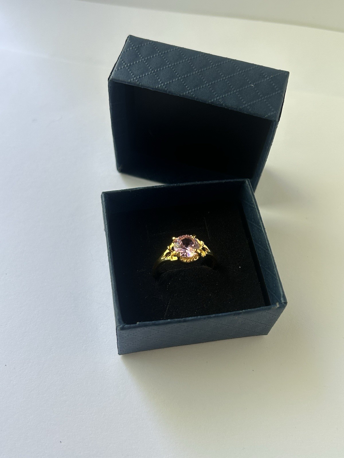 Vintage Pink Cubic Zirconia Ring Gold Plated Womens Size 9.5