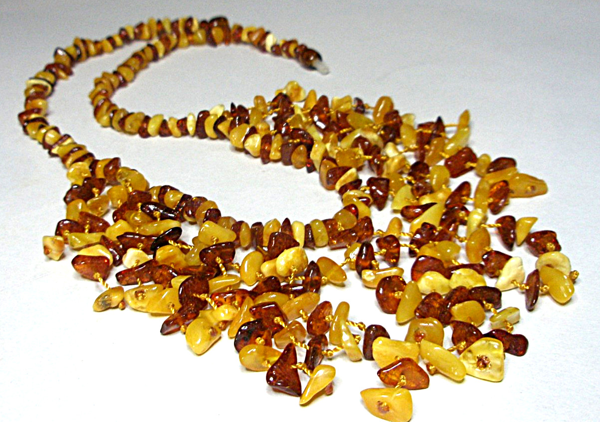 Genuine Baltic Amber Boho Necklace, Cognac, Egg Yolk Butterscotch, 48 cm 18.89”