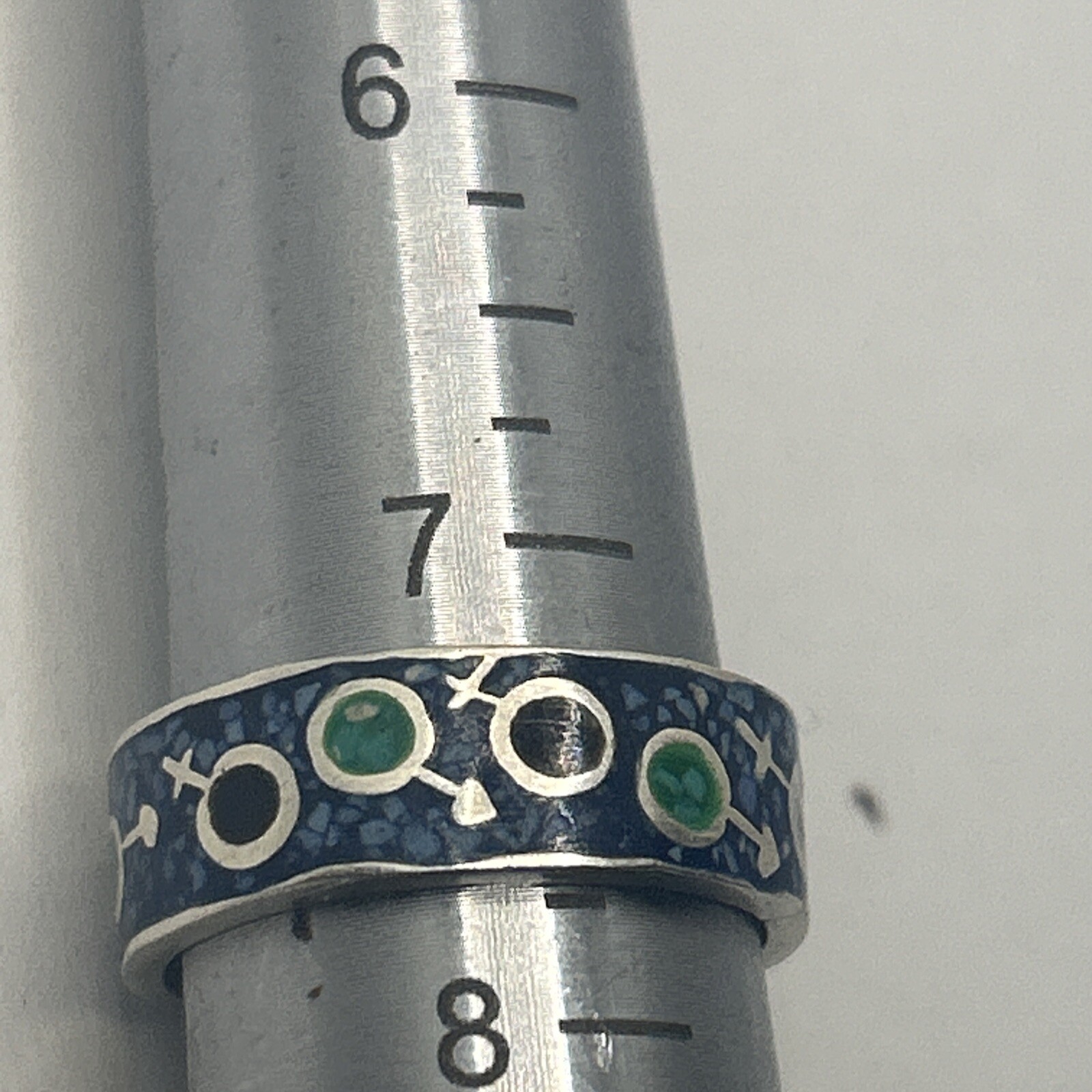 925 Sterling Silver male female ring black and blue enamel size 7.5, Mexico