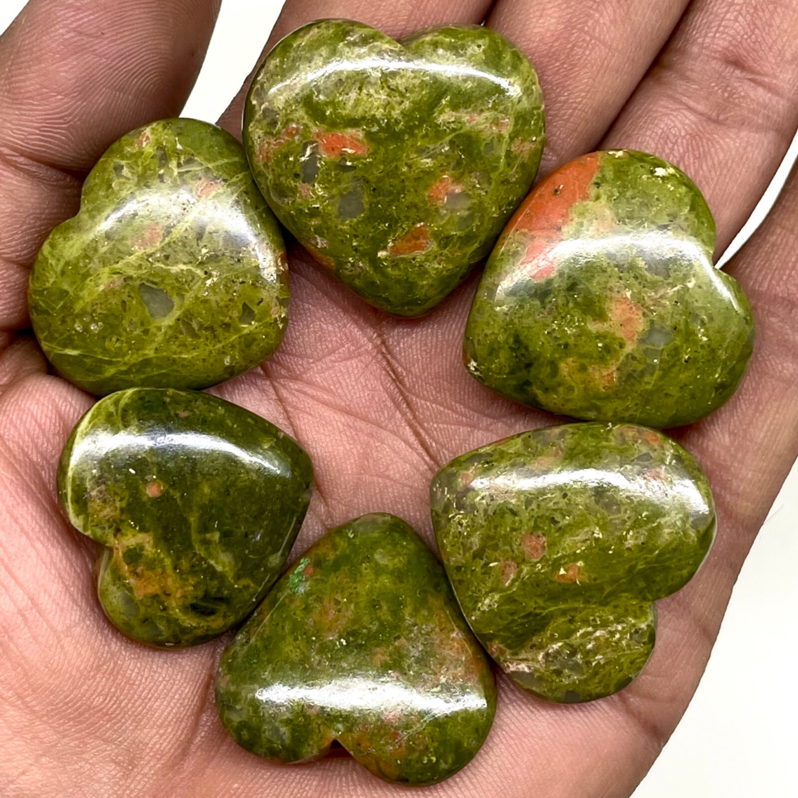 6 Pcs Natural Unakite Jasper 25-29mm Heart Shape Loose Cabochon Gemstones Lot