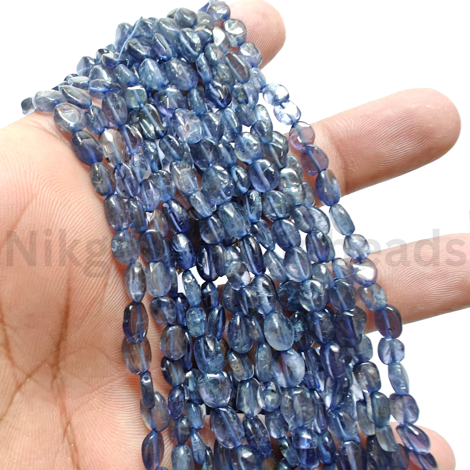 Natural Blue Iolite Beads, Smooth & Plain Oval Cut Gemstone, 6.50-8.00 MM.