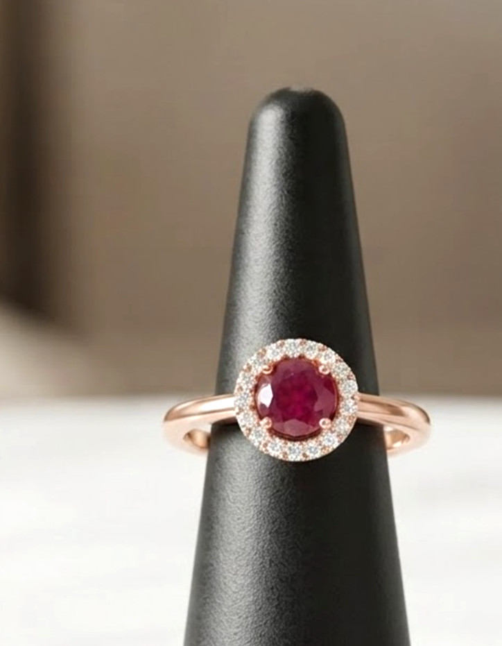 0.36ct Natural Diamond 14k BIS Hallmarked Rose Gold Ruby Wedding Cluster Ring