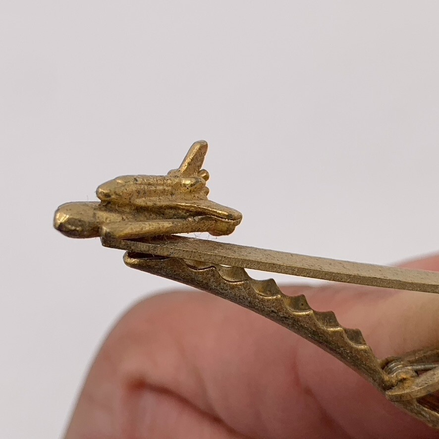 NASA Space Shuttle Rocket Launch Challenger Tie Bar 2″ Gold Tone Strong Clip