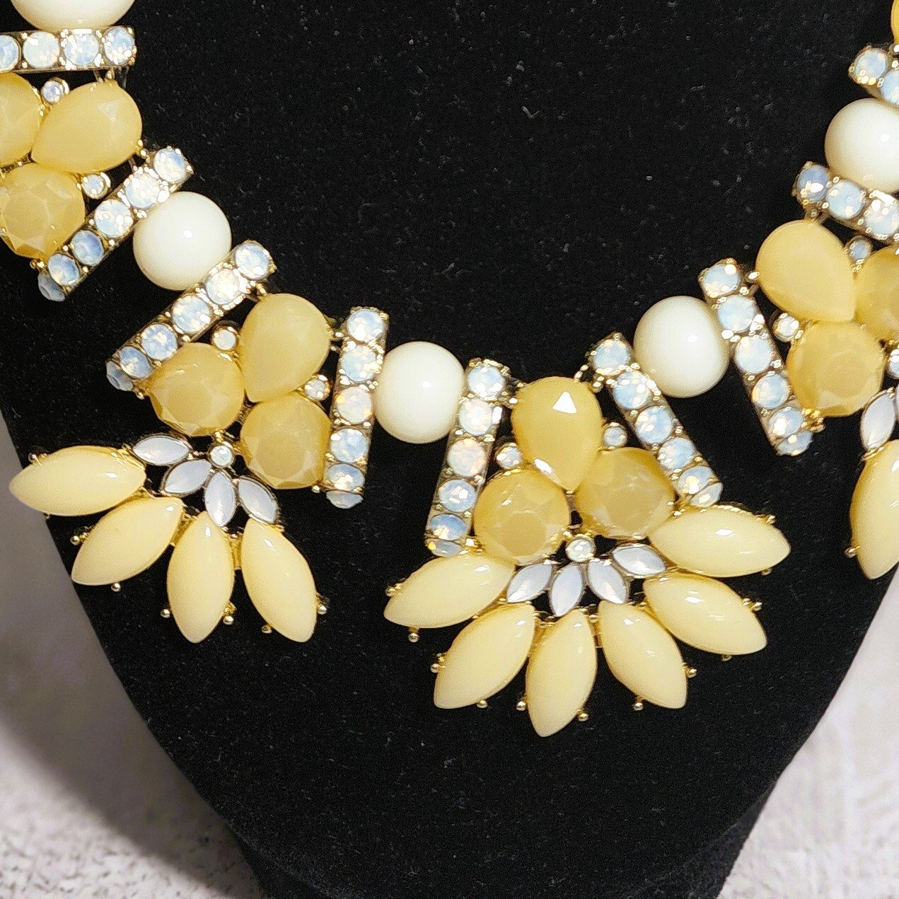 Necklace with Beige White Beaded and Rhinestone Fashion Boho Style