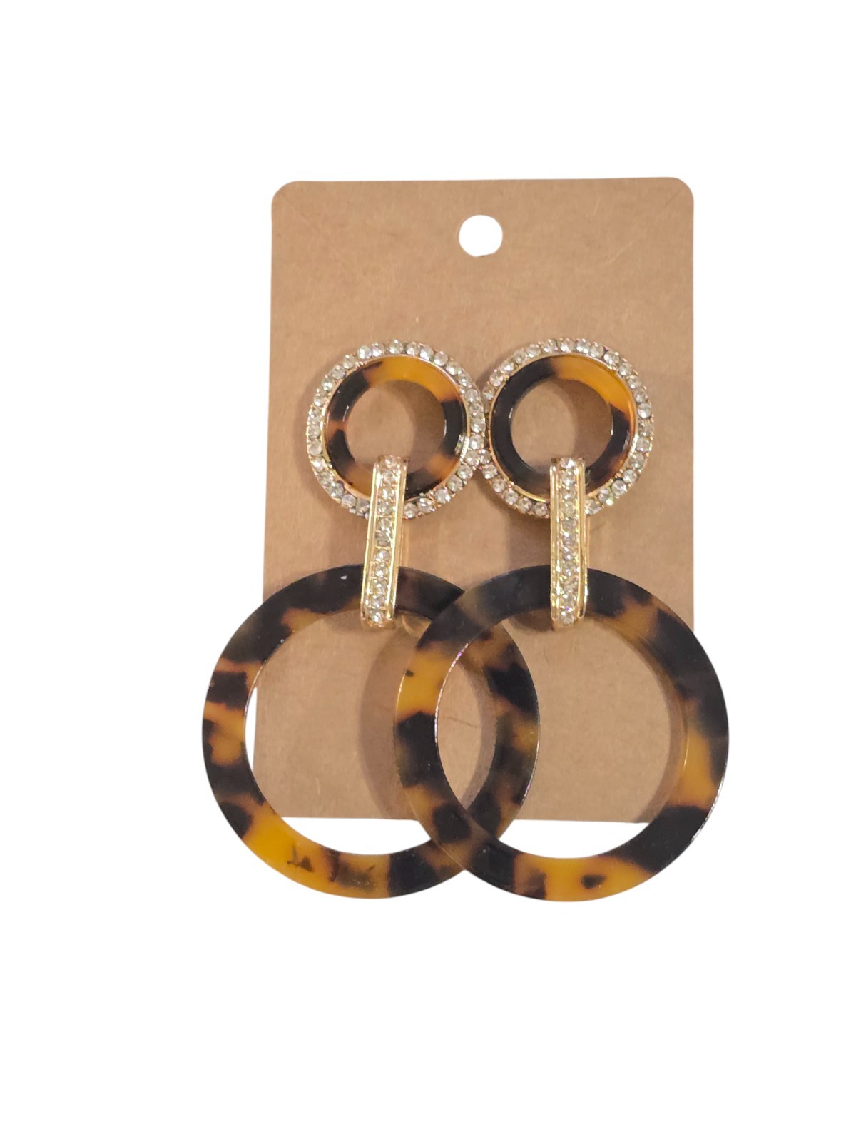 Women’s Trendy Gold Plated Brown Resin Rhinestone Pierced Earrings