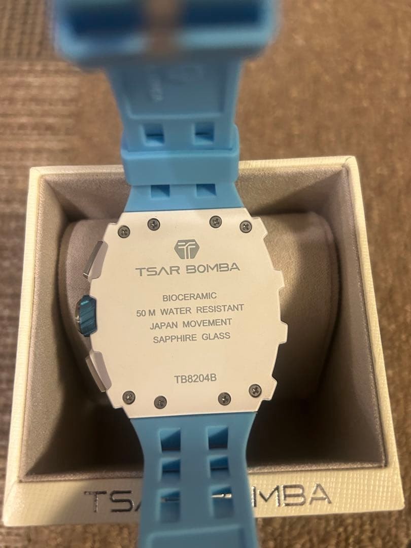 TSAR BOMBA Skeleton Qurtz Watch Blue White Luxury Tonneau Mechanical Men