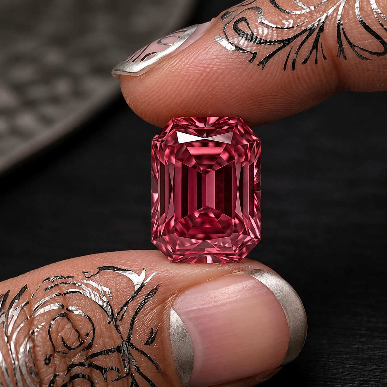3 Ct Vivid Pink Color Loose VVS1 Diamond Emerald Cut 8×10 MM Gemstone + Gift