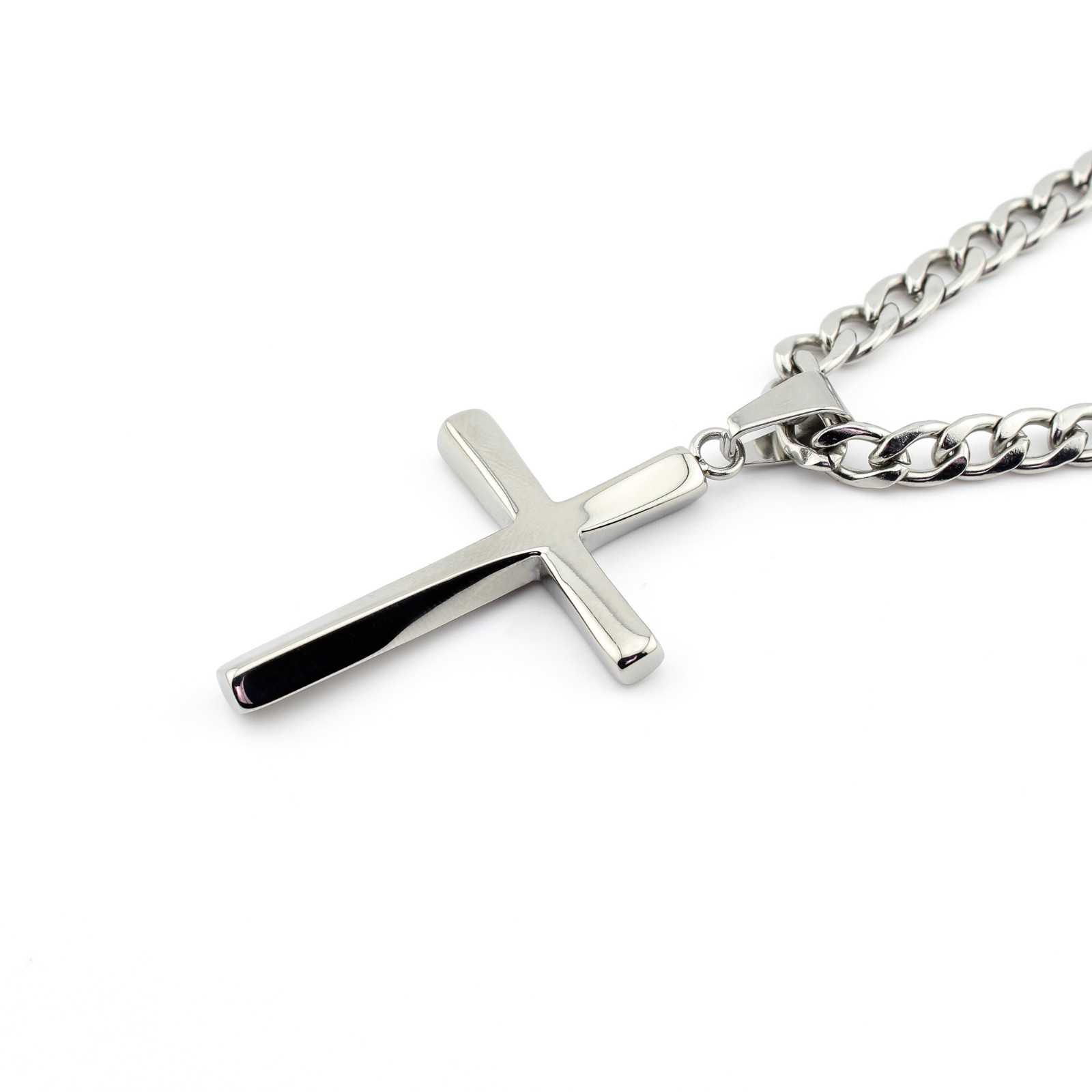 Men’s Stainless Steel Cross Necklace Cuban Link Chain Silver Pendant 5mm