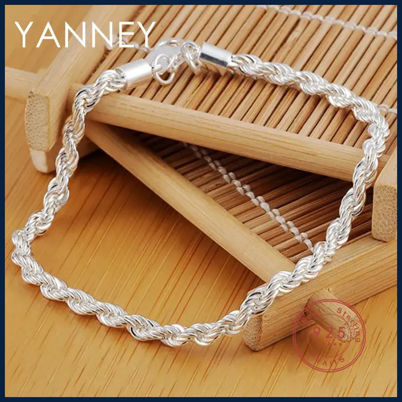 925 Sterling Silver 4mm Rope Chain Bracelet 8″ for Men Women Fashion Jewelry
