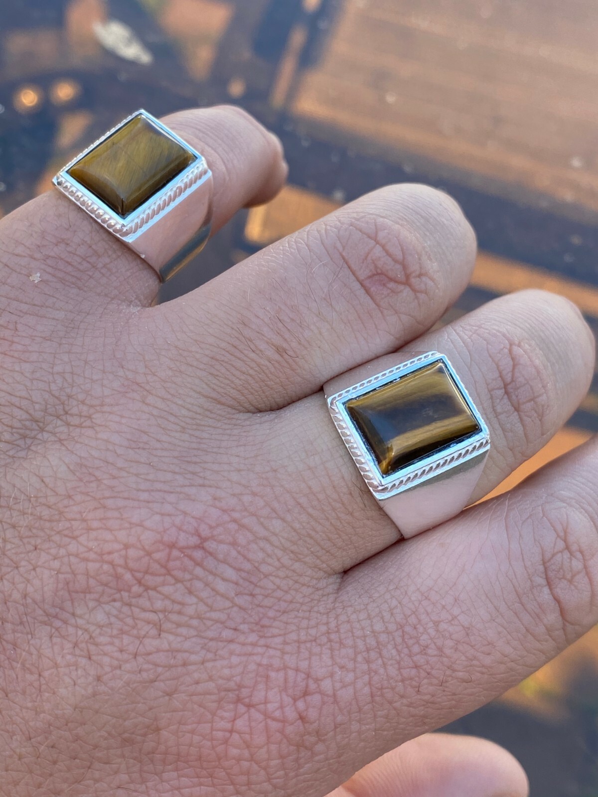 Real Mens Solid 925 Sterling Silver Tiger’s Eye Signet Ring Sz 7 8 9 10 11 12 13