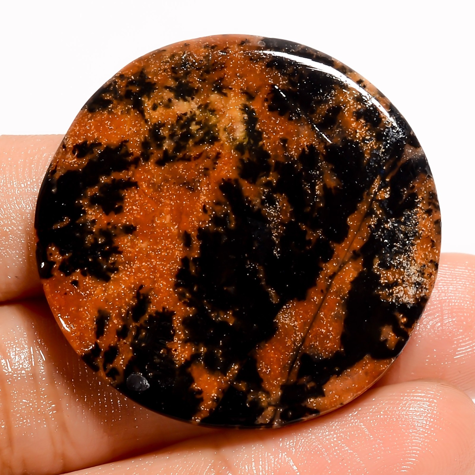 Natural Honey Dendrite Opal Round Cabochon Loose Gemstone 58.5 Ct 35X35X5 mm