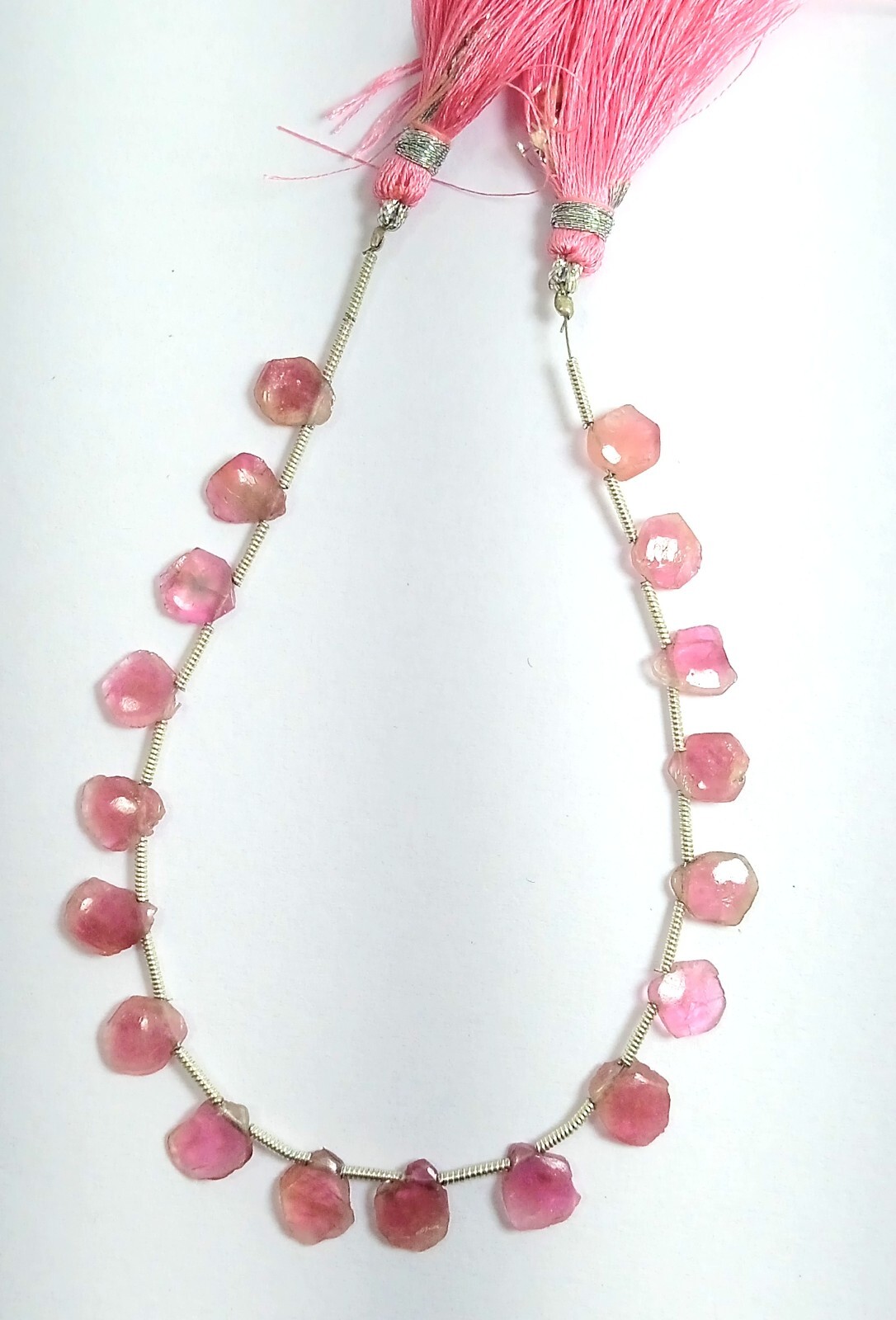 24 Ct 6×8-7×8.5 MM Natural Pink Color Tourmaline Smooth Slice 8 Inch Necklace