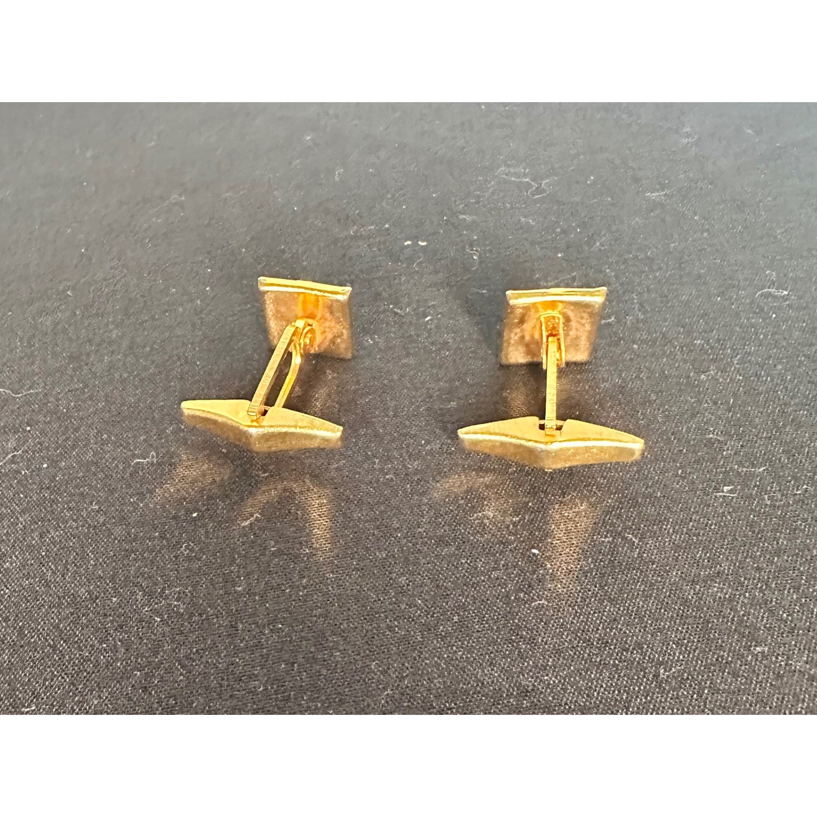Spanish Damascene Vintage Gold Tone & Black Cufflinks Etched Bird/Floral Motif