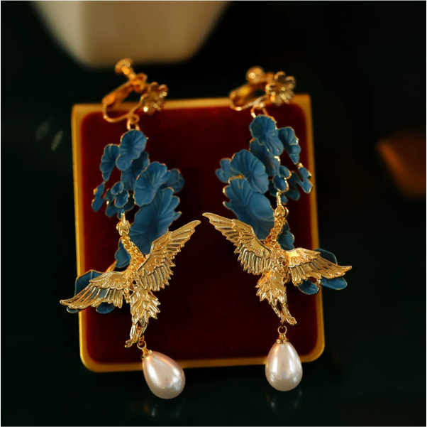 Chinese Earrings with Cloisonn É Ear Clips and Flower Earrings Without Ear Holes