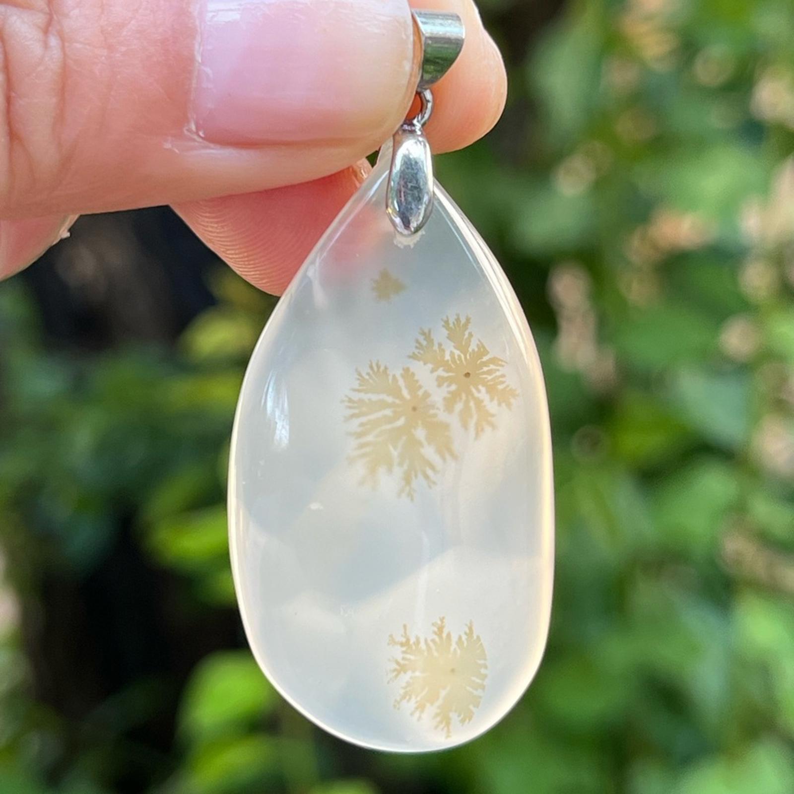 Sterling silver clear dendritic flower agate pendant