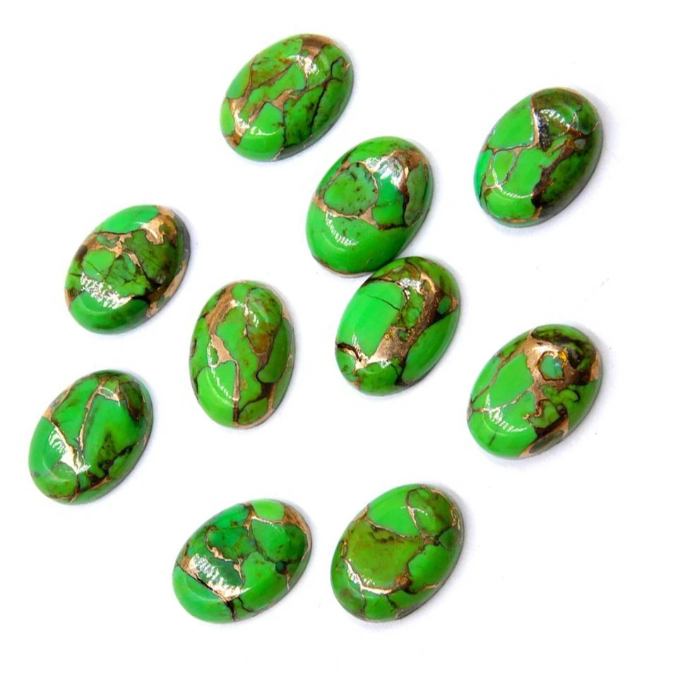 AAA+ Green Copper Turquoise Oval Cabochon Loose Gemstone (100 Pcs of Lot)