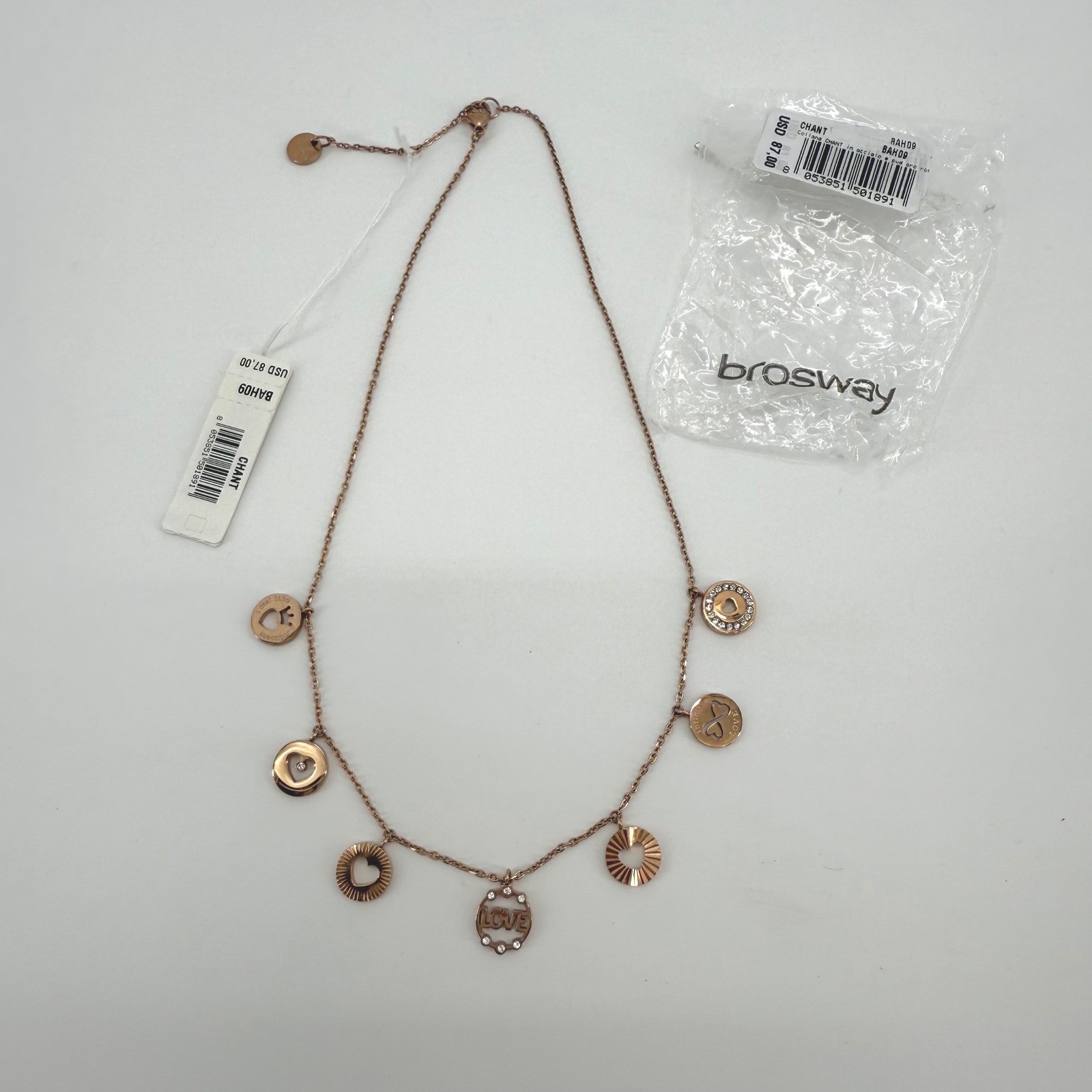 Brosway Chant Rose Gold Necklace with Love Charm Accents BAH09 NEW