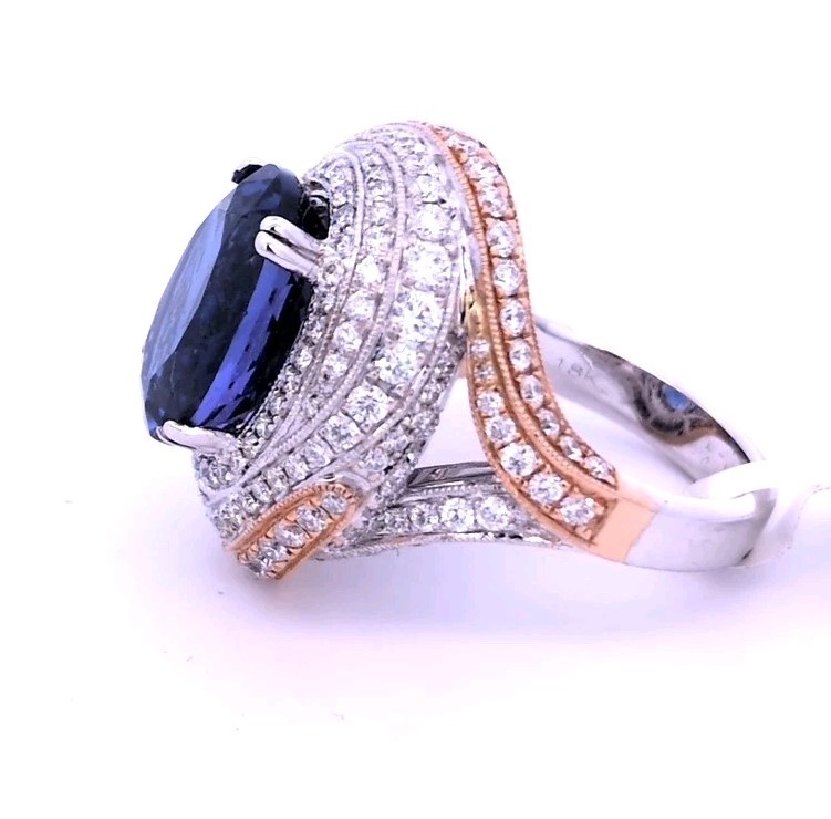 Video 9.89CT 18K White Rose Gold Natural Tanzanite Diamond 💎 Engagement Ring