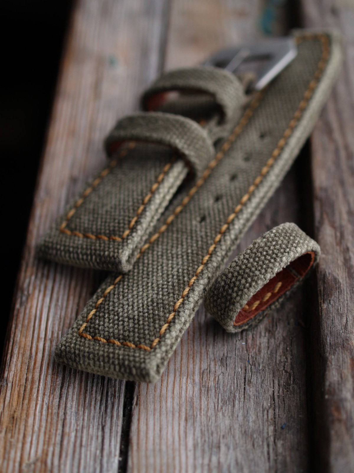 26 mm rugged handcrafted canvas watch strap Olive Green *Ready-Made *US-DutyPaid