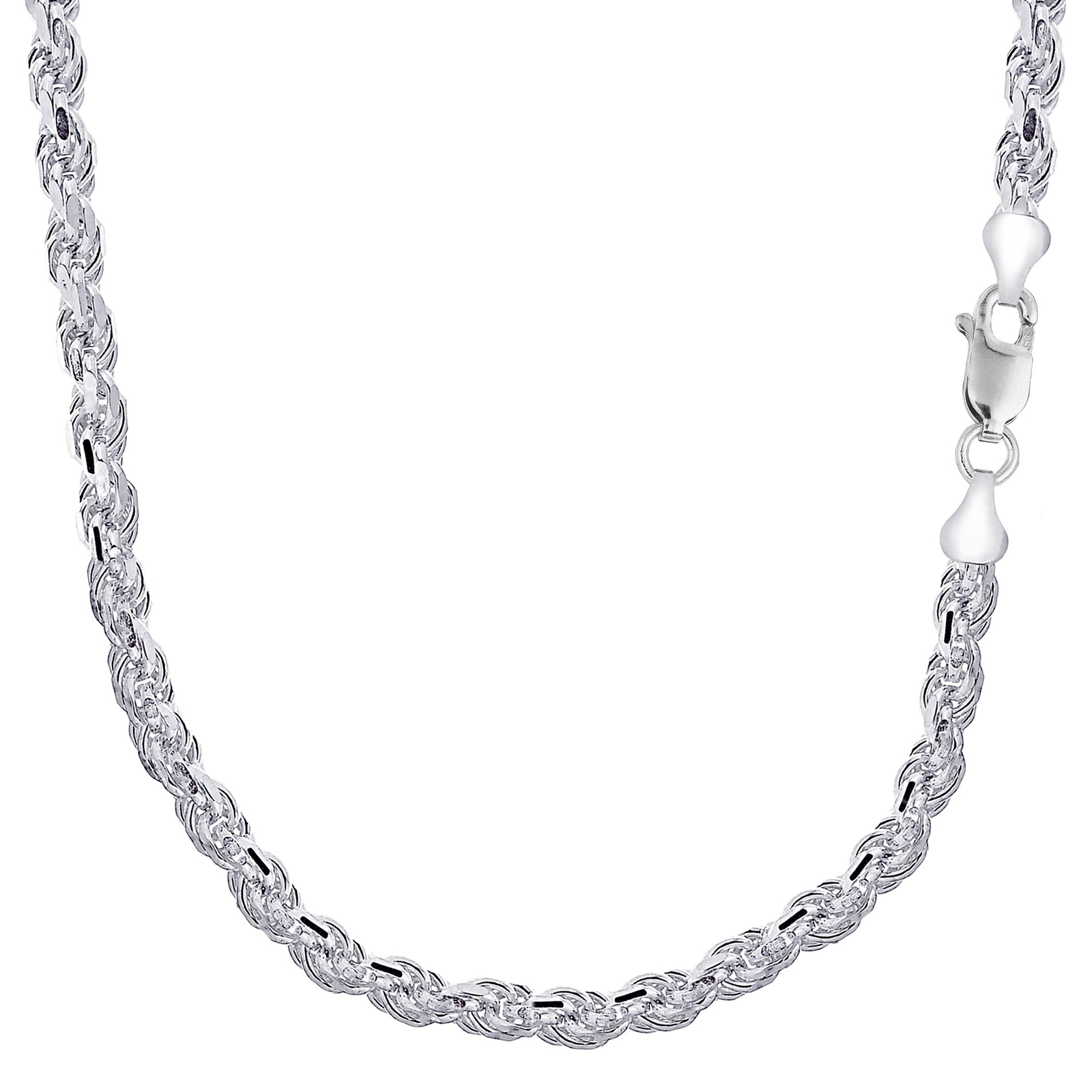 Sterling Silver Rhodium Plated Diamond Cut Rope Chain Necklace, 5.7mm, 24″