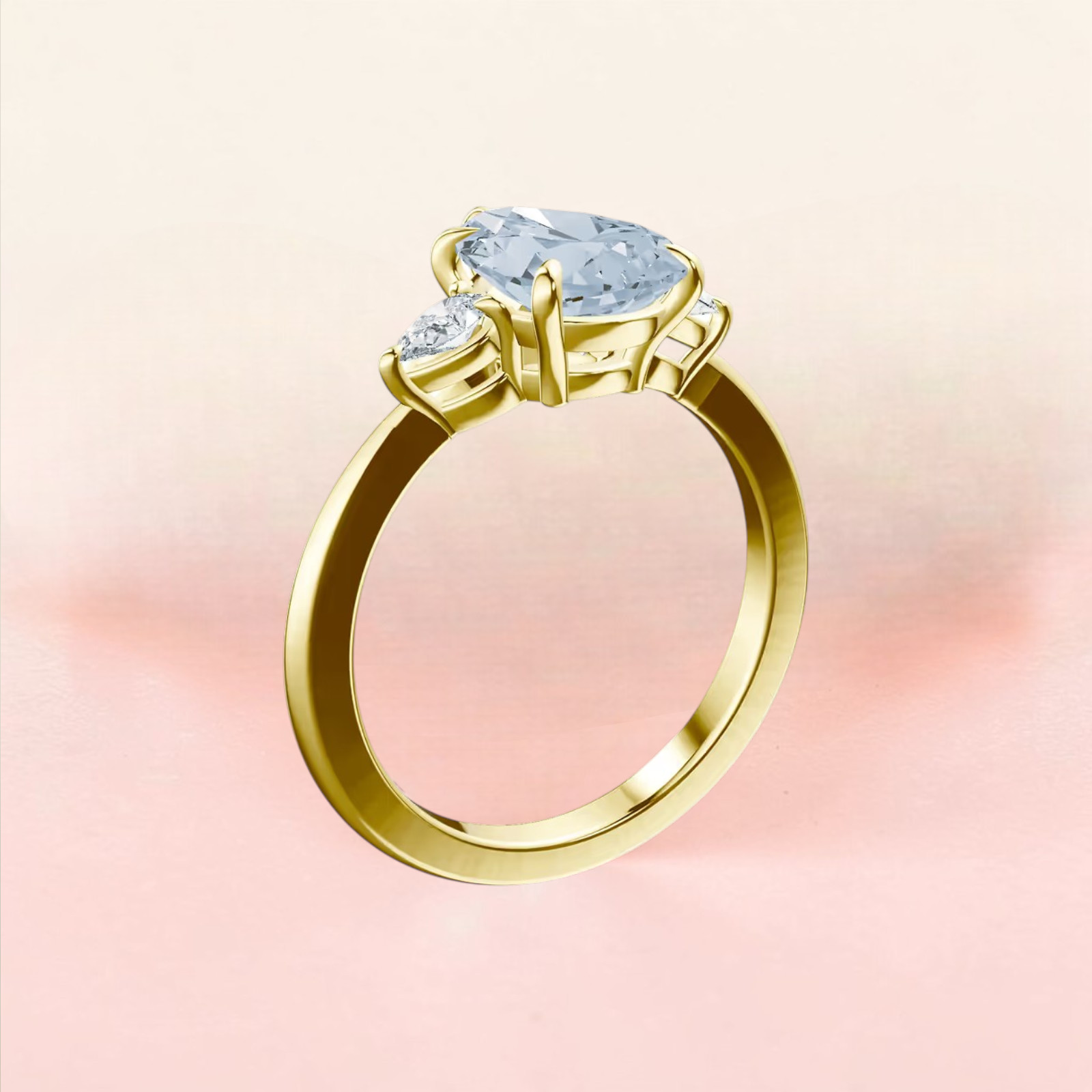 18k Yellow Gold Pear Cut 3.60 Ct IGI Lab Created Diamond Ring Fancy Intense Blue