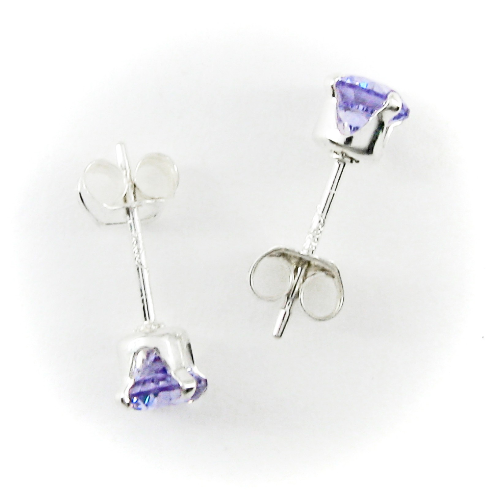 4mm Round LAVENDER Gemstone Post Earrings – SOLID 925 STERLING SILVER – NEW!