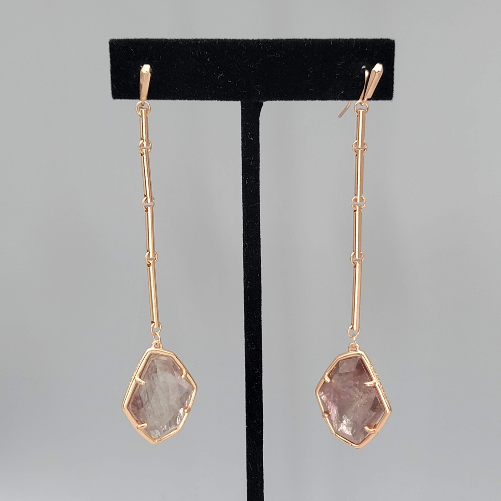 Kendra Scott Charmian Sable Mica Rose Gold tone Pierced Earrings Dangle 3.25″